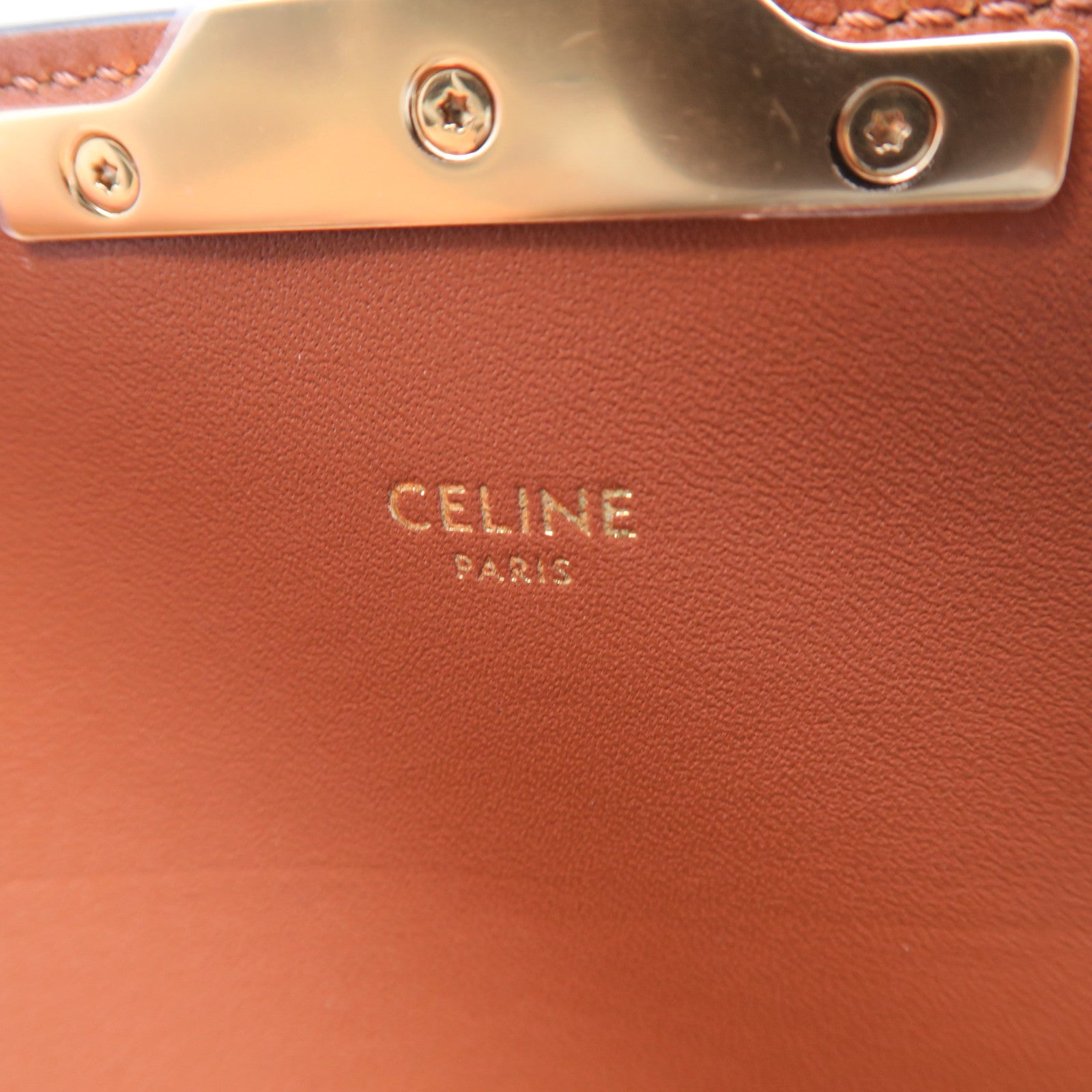 CELINE 涂层帆布Triomphe金扣肩背袋棕色