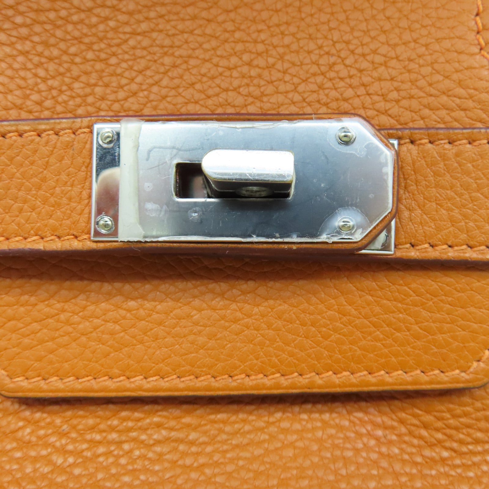 HERMES Clemence皮革Shoulder Birkin銀扣手挽袋/肩背袋橙色