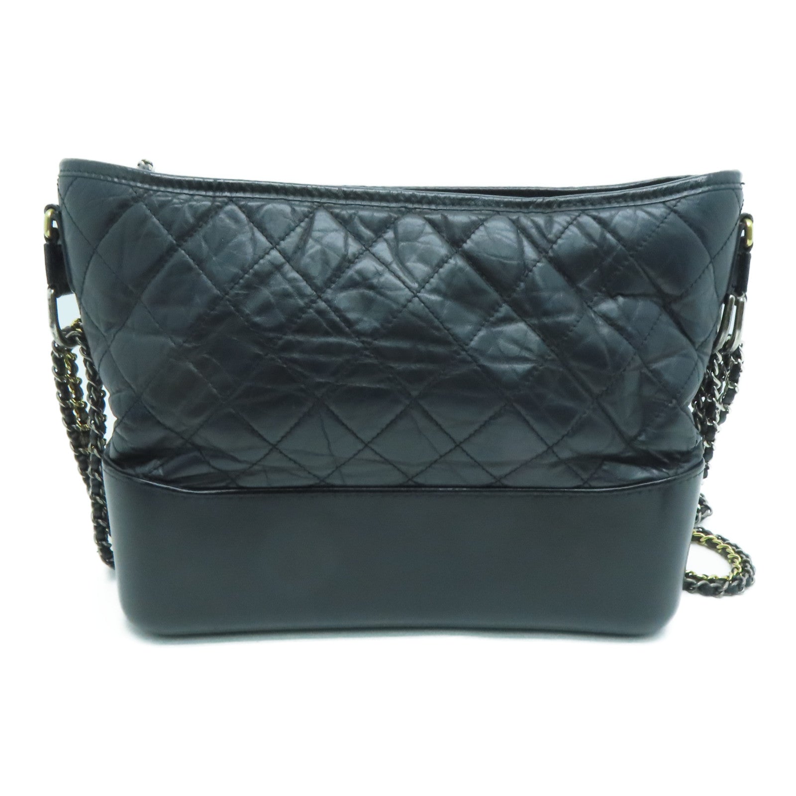 CHANEL 菱格牛皮皮革Gabrielle Medium Shoulder Bag銀扣鏈帶肩背袋黑色