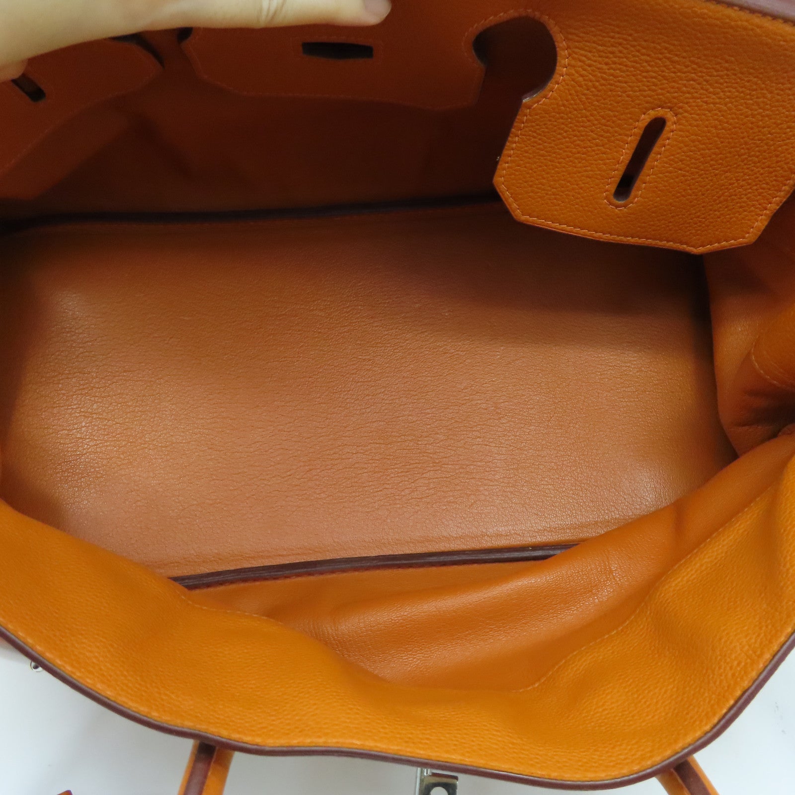 HERMES Clemence皮革Shoulder Birkin銀扣手挽袋/肩背袋橙色