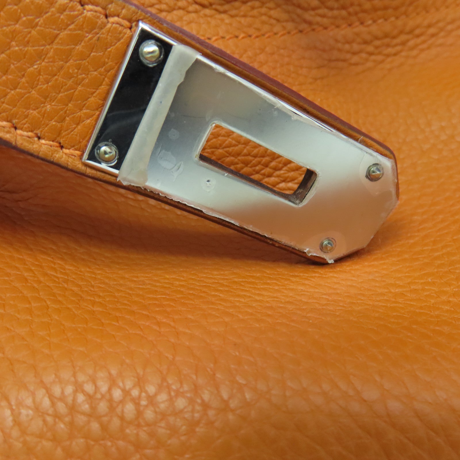 HERMES Clemence皮革Shoulder Birkin銀扣手挽袋/肩背袋橙色