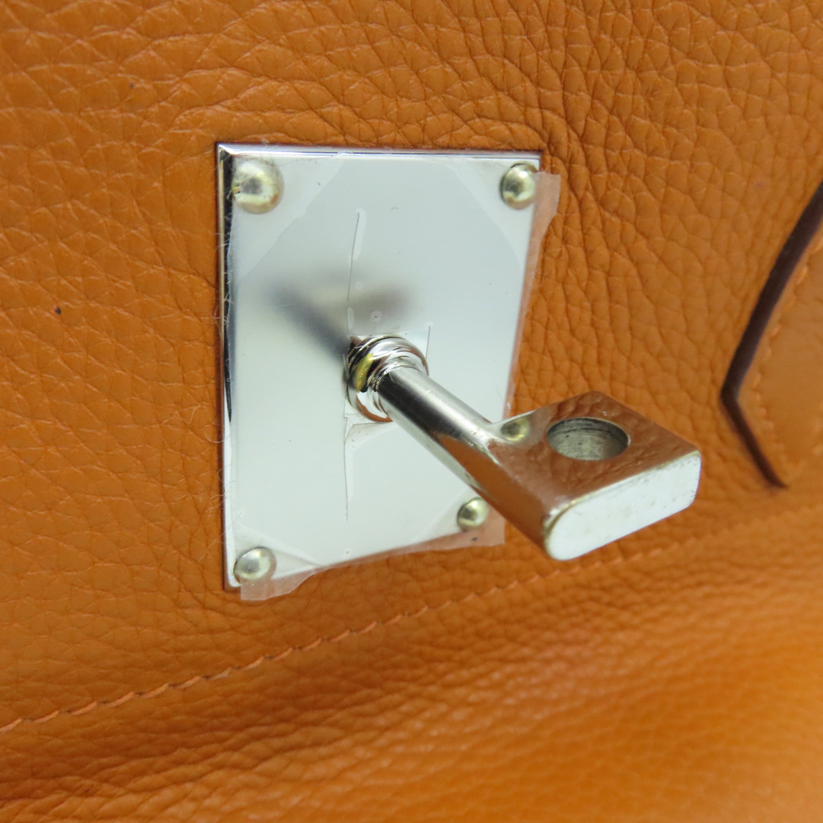 HERMES Clemence皮革Shoulder Birkin銀扣手挽袋/肩背袋橙色