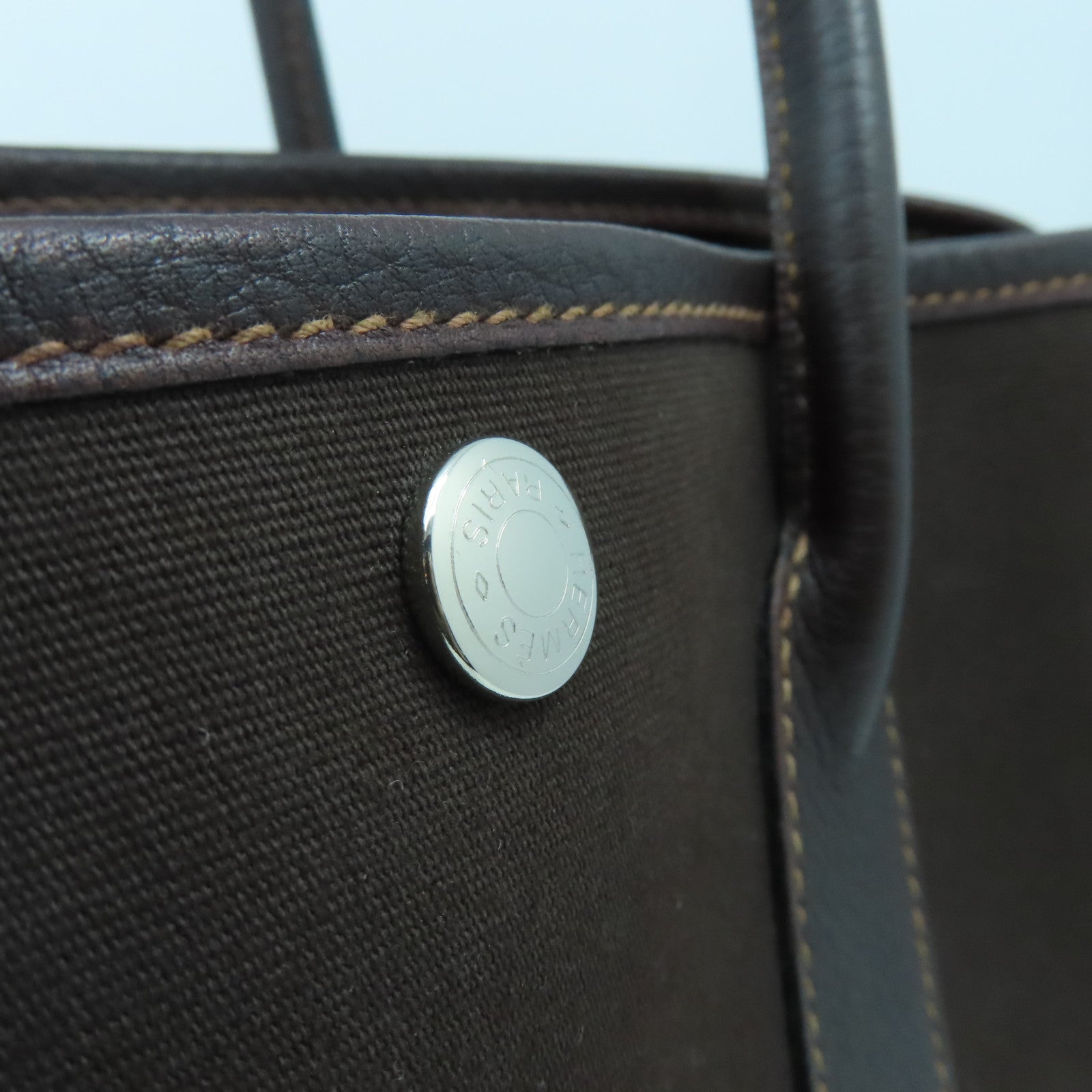 HERMES 帆布Garden Pocket TPM銀扣手挽肩背兩用袋巧克力色