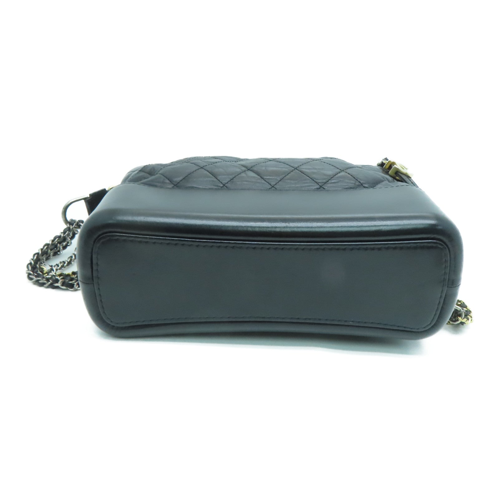 CHANEL 菱格牛皮皮革Gabrielle Medium Shoulder Bag銀扣鏈帶肩背袋黑色