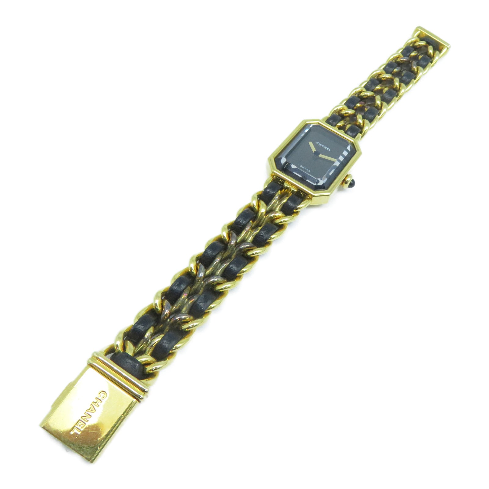 CHANEL Premiere M鍍金石英機芯手錶黑色/金色