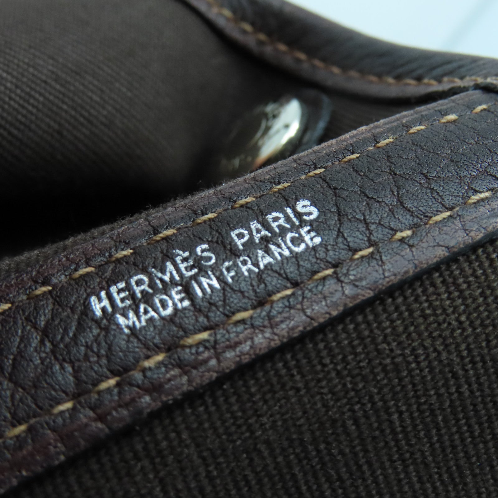 HERMES 帆布Garden Pocket TPM銀扣手挽肩背兩用袋巧克力色