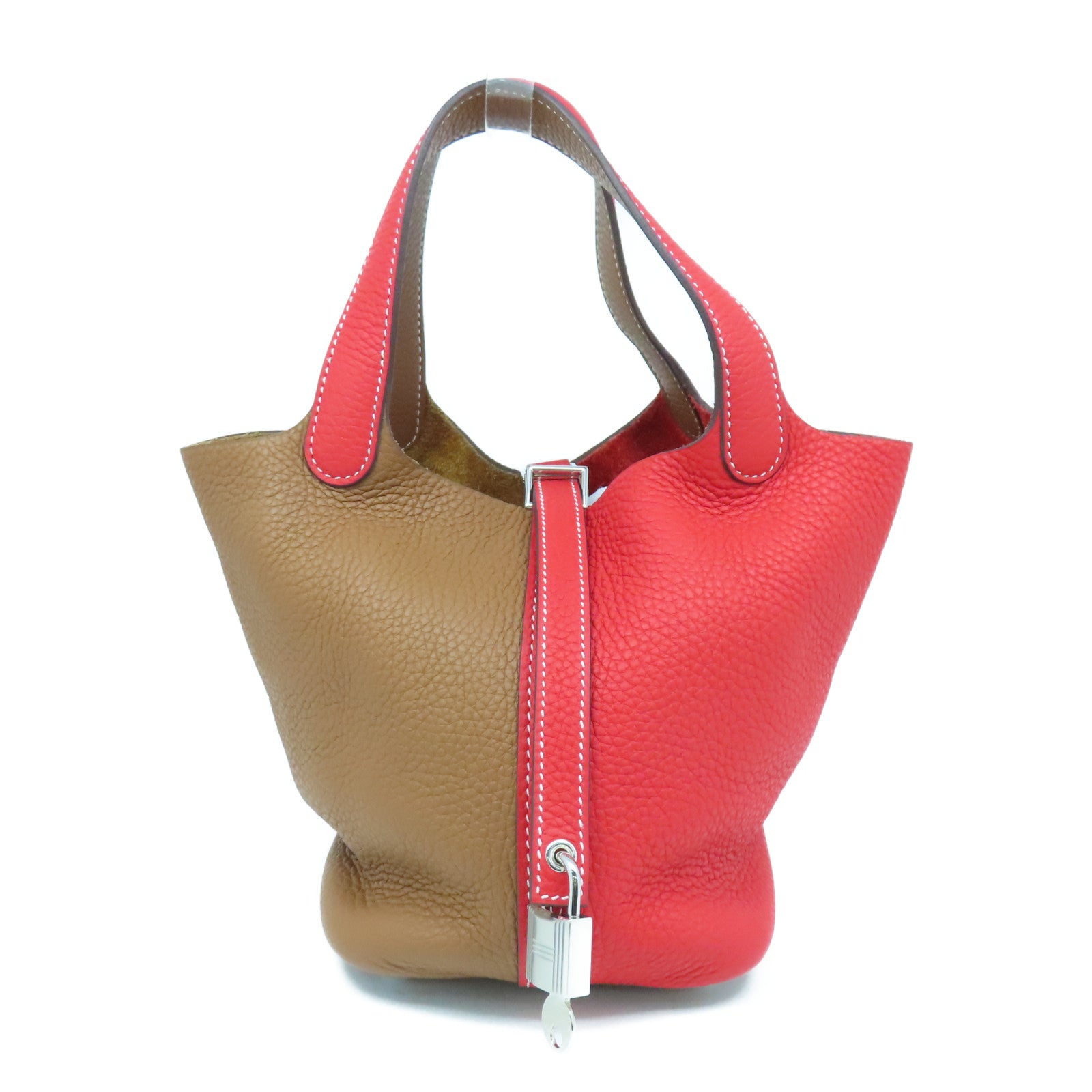 HERMES 【聖誕優惠】Clemence皮革Picotin PM Tote Bag銀扣手挽袋紅色金色