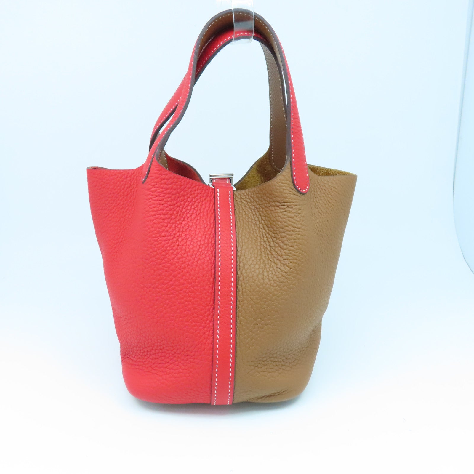 HERMES 【聖誕優惠】Clemence皮革Picotin PM Tote Bag銀扣手挽袋紅色金色