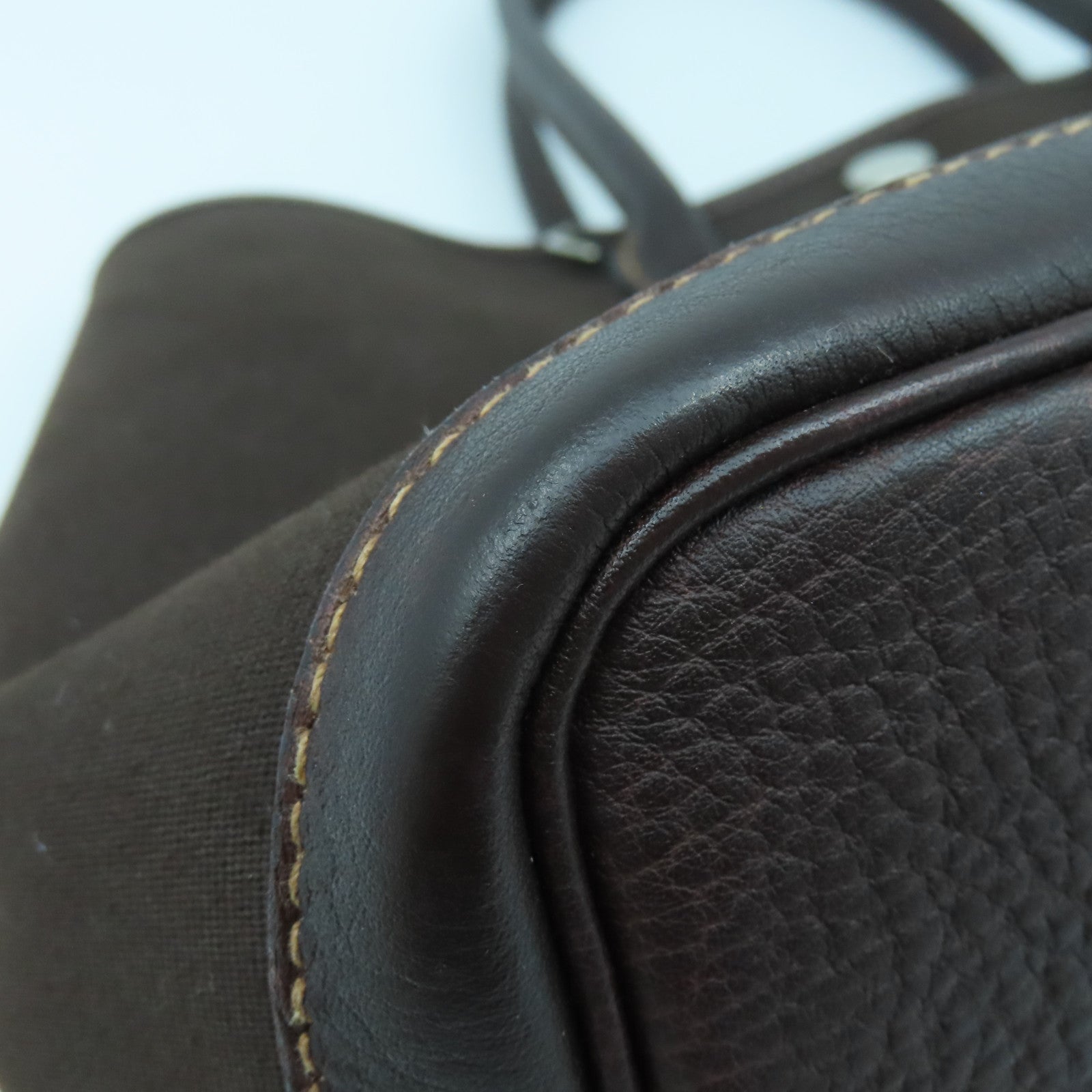 HERMES 帆布Garden Pocket TPM銀扣手挽肩背兩用袋巧克力色