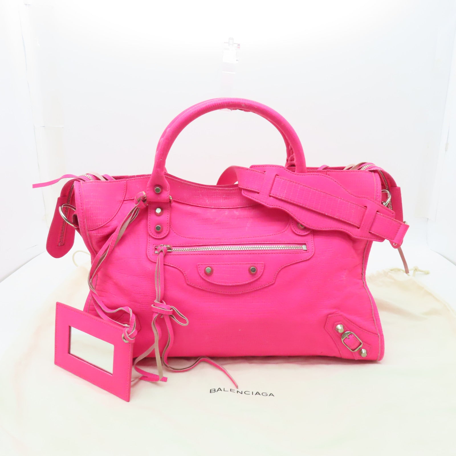 BALENCIAGA 牛皮皮革The City銀扣手挽肩背兩用袋粉紅色