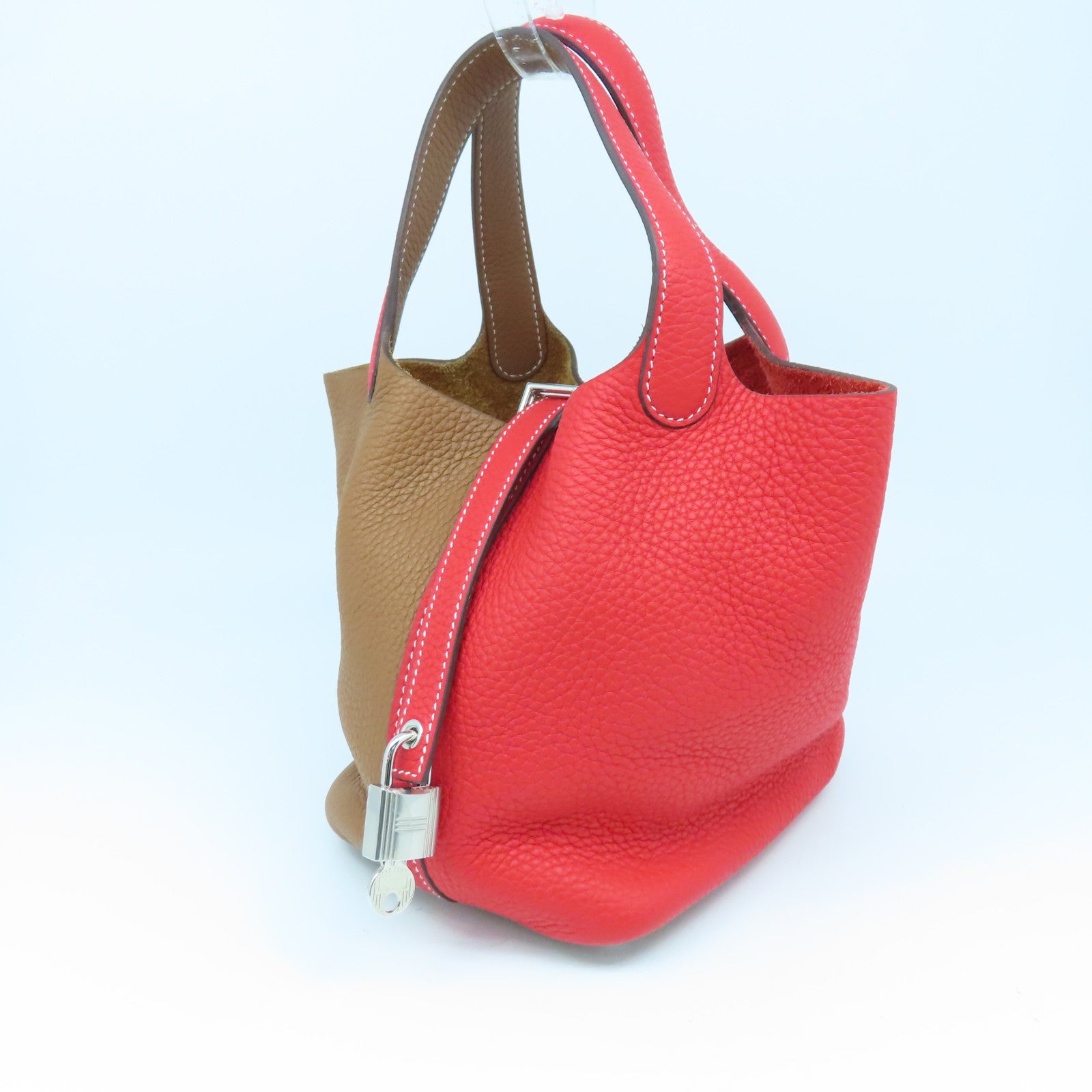 HERMES 【聖誕優惠】Clemence皮革Picotin PM Tote Bag銀扣手挽袋紅色金色