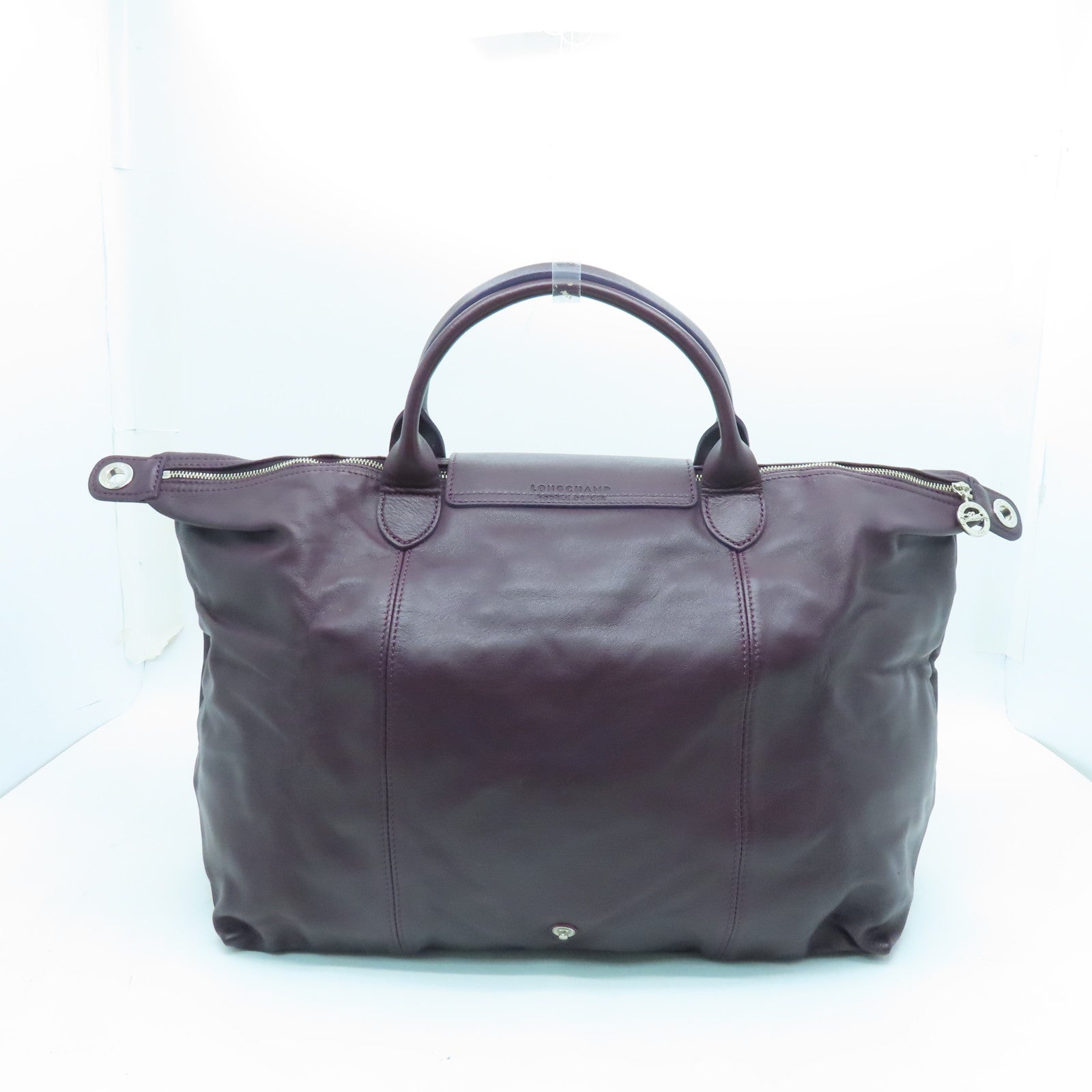 Longchamp Cowhide Leather 2 Way Shoulder Silver Buckle Handle Shoulder Bag Purple