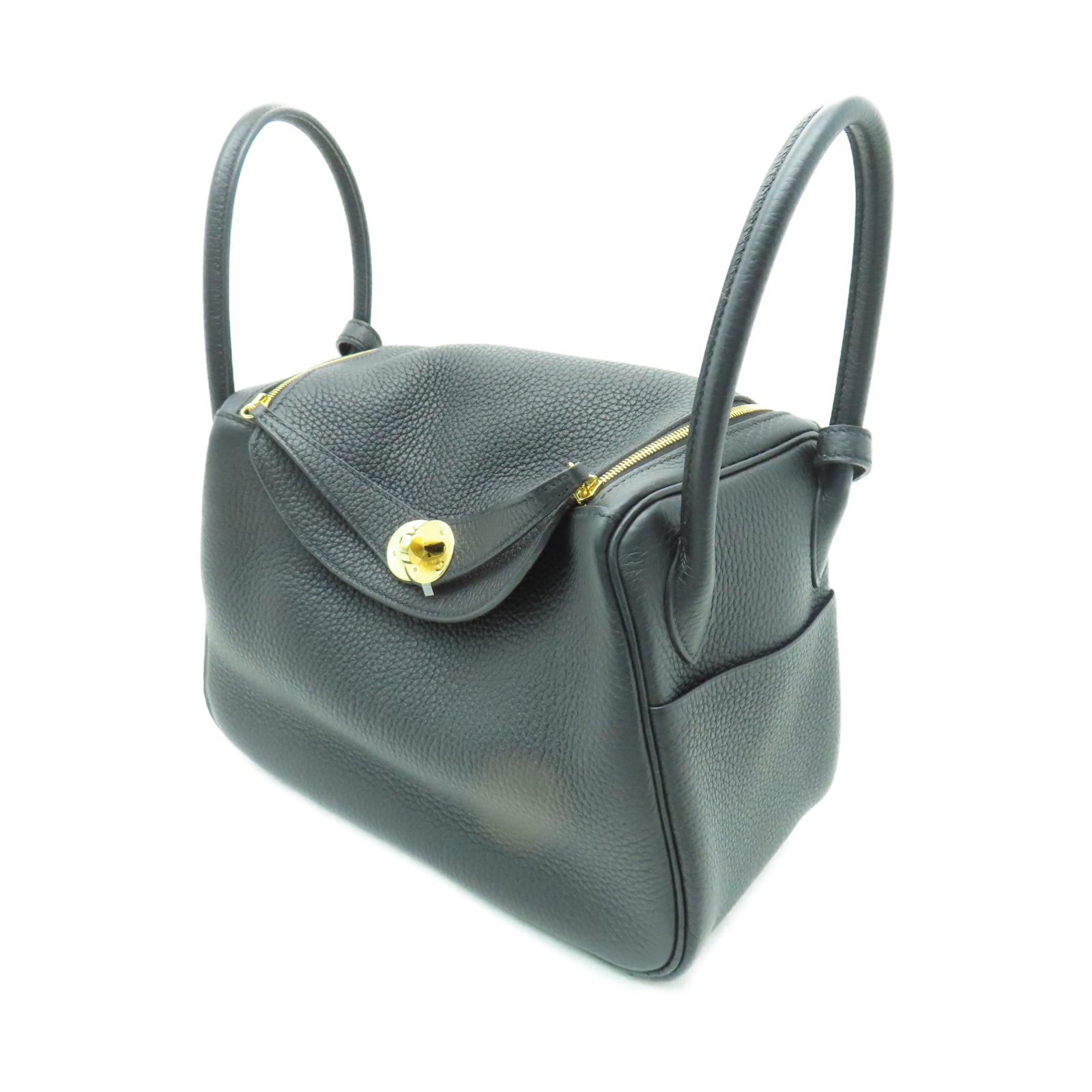 HERMES Taurillon Clemence皮革Lindy 26金扣手挽肩背兩用袋黑色