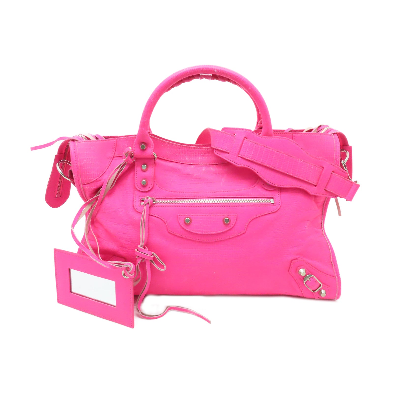 BALENCIAGA 牛皮皮革The City銀扣手挽肩背兩用袋粉紅色