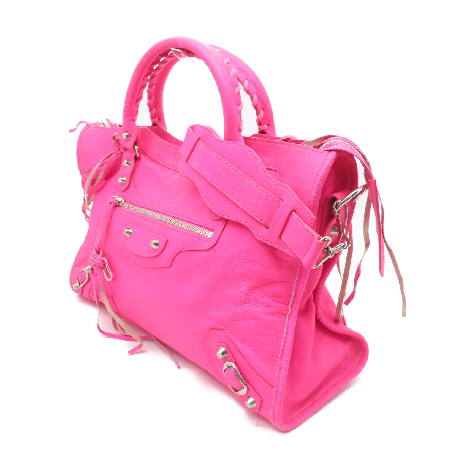 BALENCIAGA 牛皮皮革The City銀扣手挽肩背兩用袋粉紅色