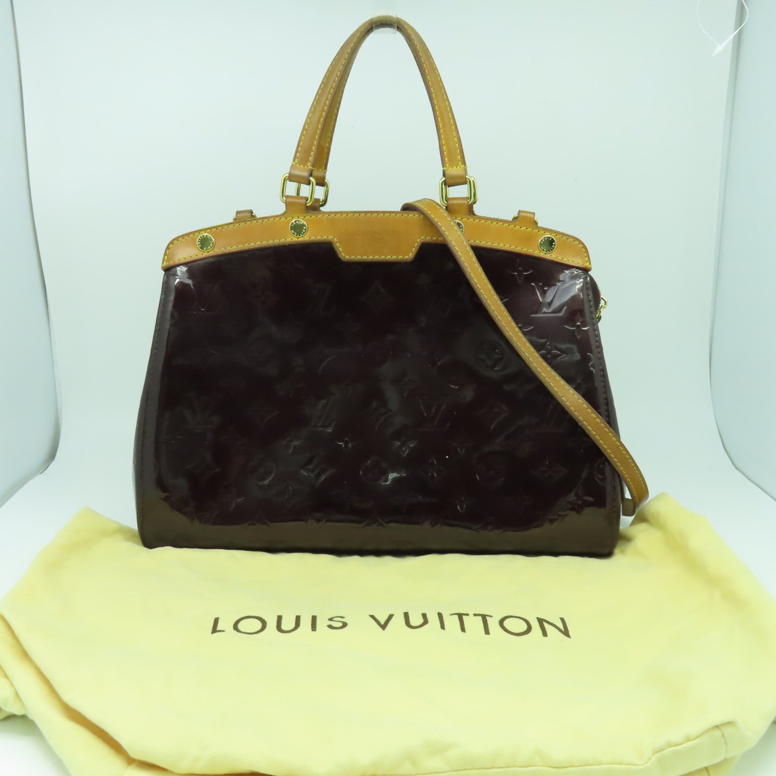 LOUIS VUITTON Monogram Vernis Blair MM金扣手挽肩背兩用袋酒紅色