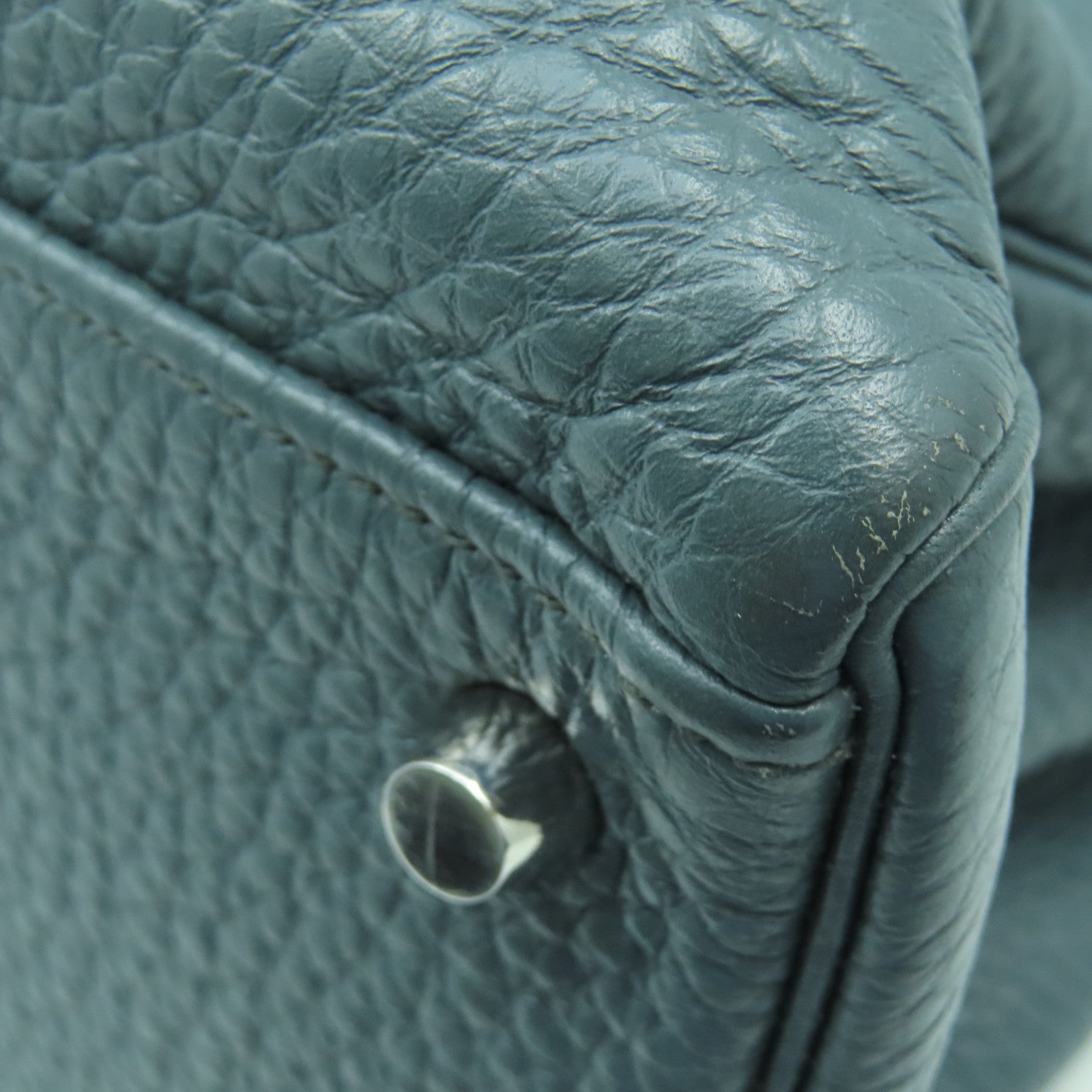 HERMES 【激減優惠】Clemence皮革Kelly 35銀扣手挽肩背兩用袋綠色