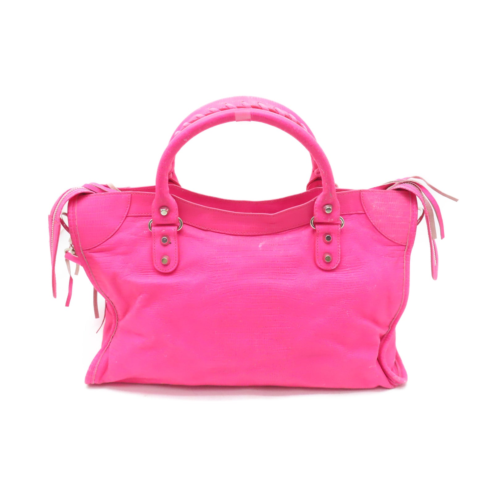BALENCIAGA 牛皮皮革The City銀扣手挽肩背兩用袋粉紅色