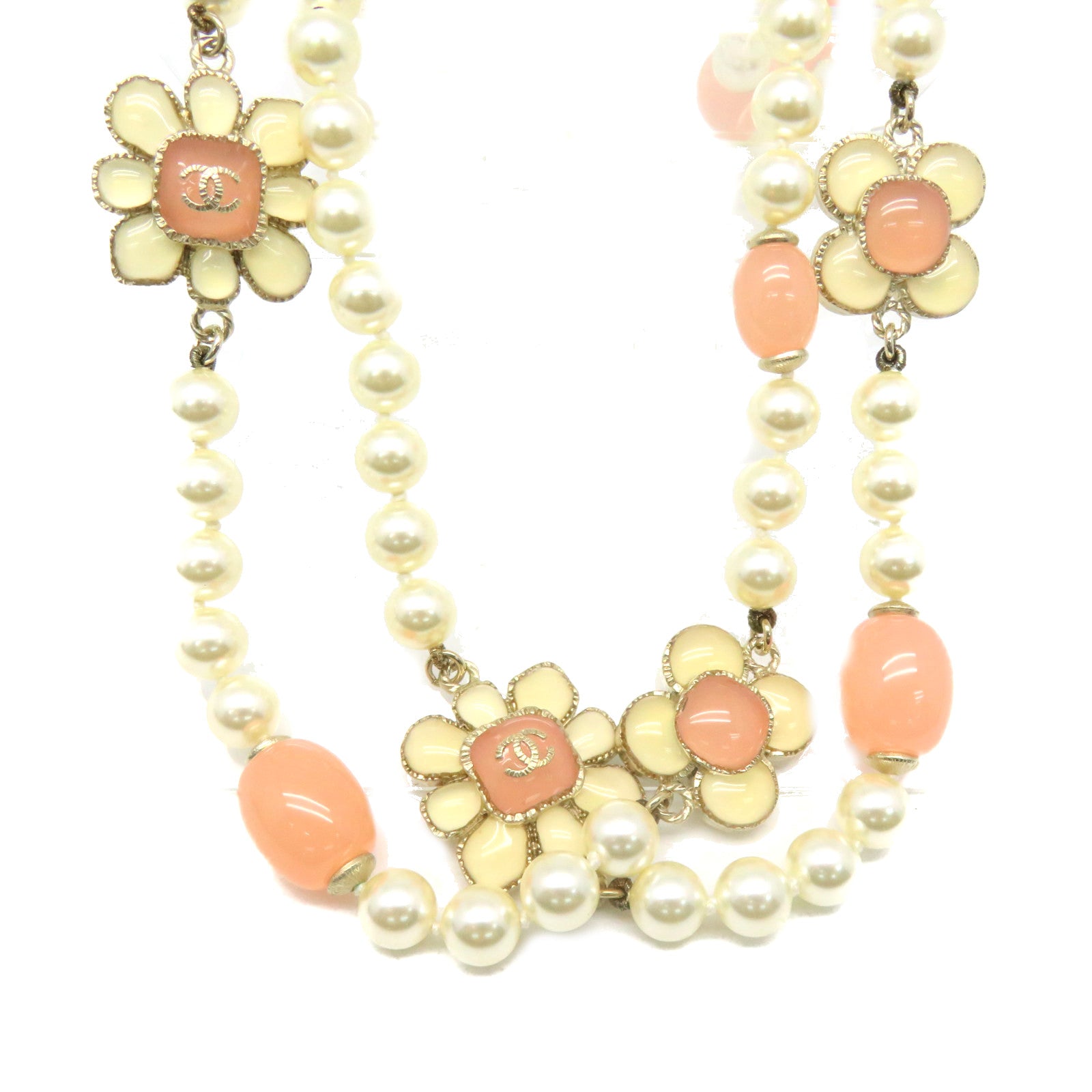 CHANEL 金屬/PCV/仿珍珠Necklace項鏈粉紅色/米白色