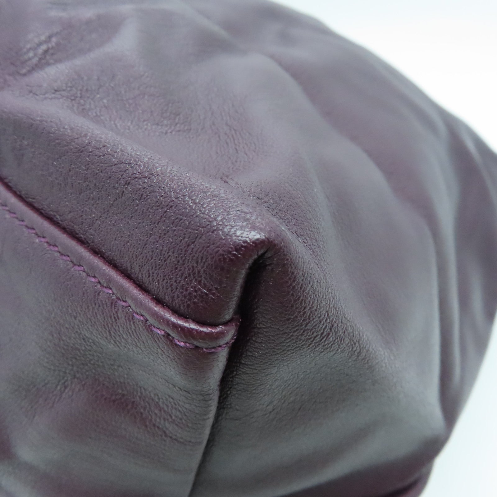 Longchamp Cowhide Leather 2 Way Shoulder Silver Buckle Handle Shoulder Bag Purple