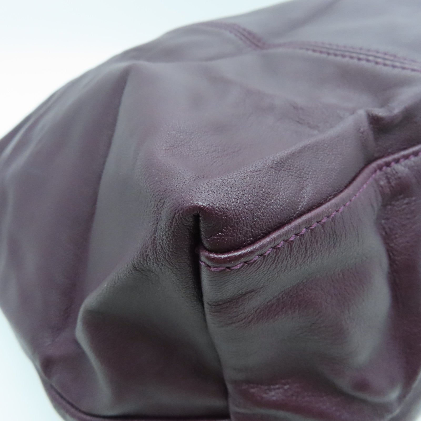 Longchamp Cowhide Leather 2 Way Shoulder Silver Buckle Handle Shoulder Bag Purple