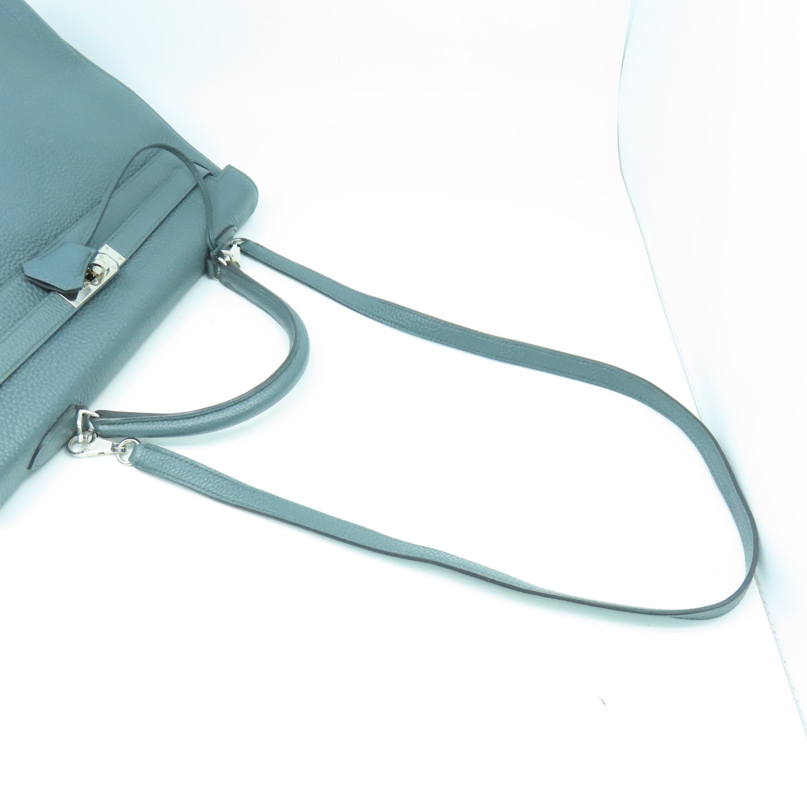 HERMES 【激減優惠】Clemence皮革Kelly 35銀扣手挽肩背兩用袋綠色