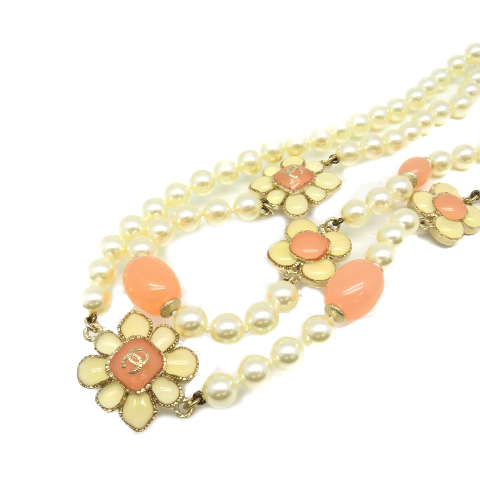 CHANEL 金屬/PCV/仿珍珠Necklace項鏈粉紅色/米白色
