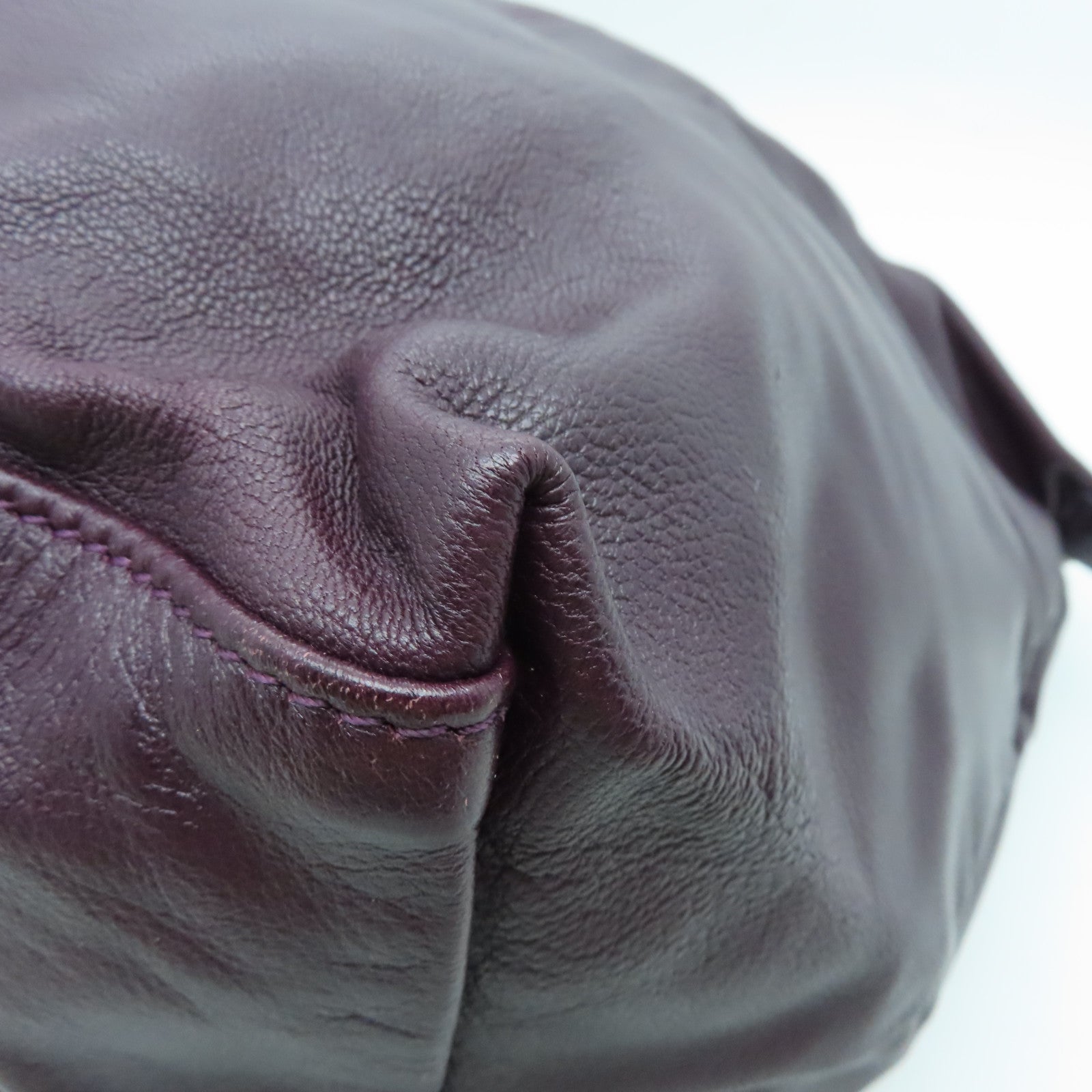 Longchamp Cowhide Leather 2 Way Shoulder Silver Buckle Handle Shoulder Bag Purple