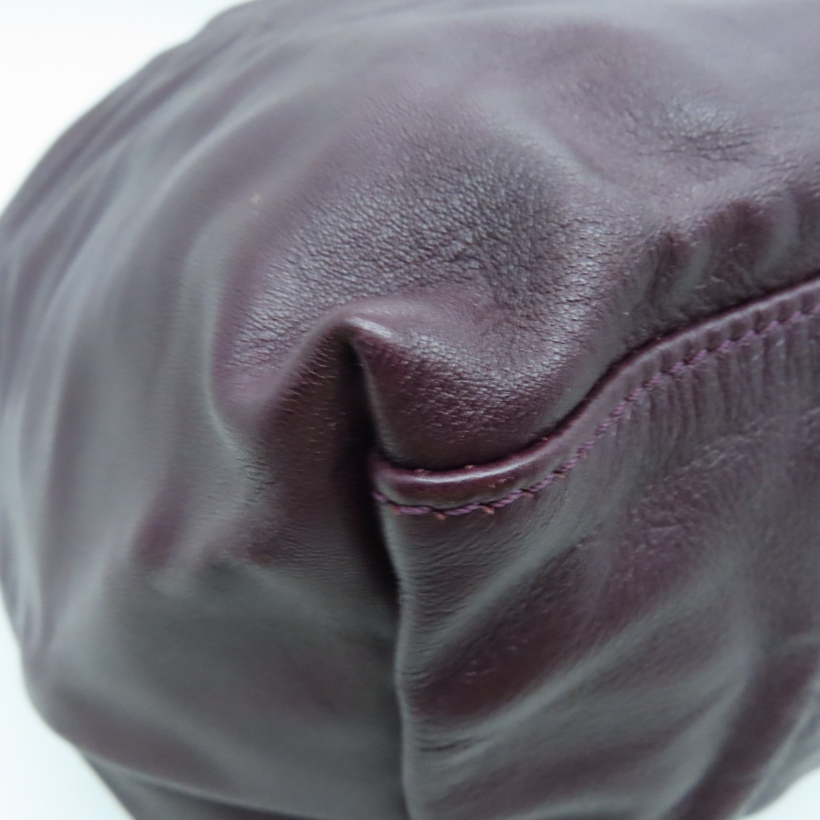 Longchamp Cowhide Leather 2 Way Shoulder Silver Buckle Handle Shoulder Bag Purple