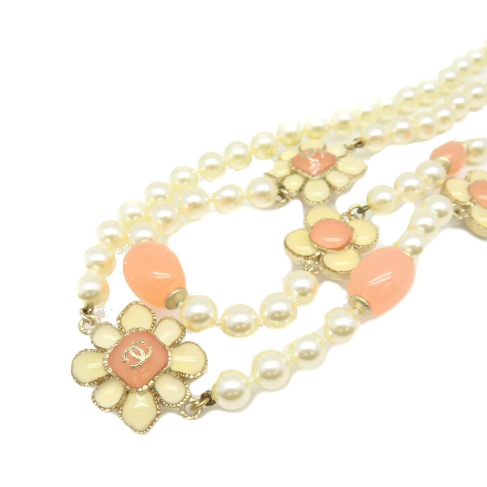 CHANEL 金屬/PCV/仿珍珠Necklace項鏈粉紅色/米白色
