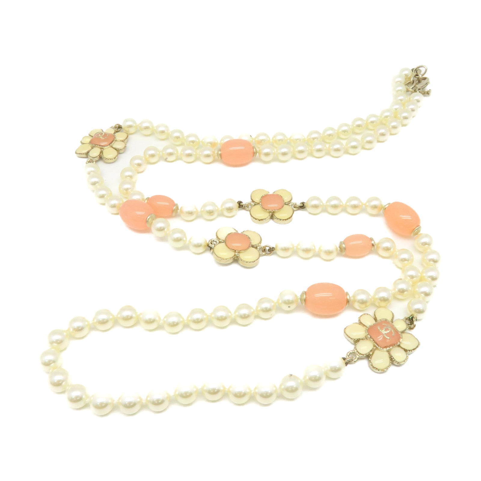 CHANEL 金屬/PCV/仿珍珠Necklace項鏈粉紅色/米白色