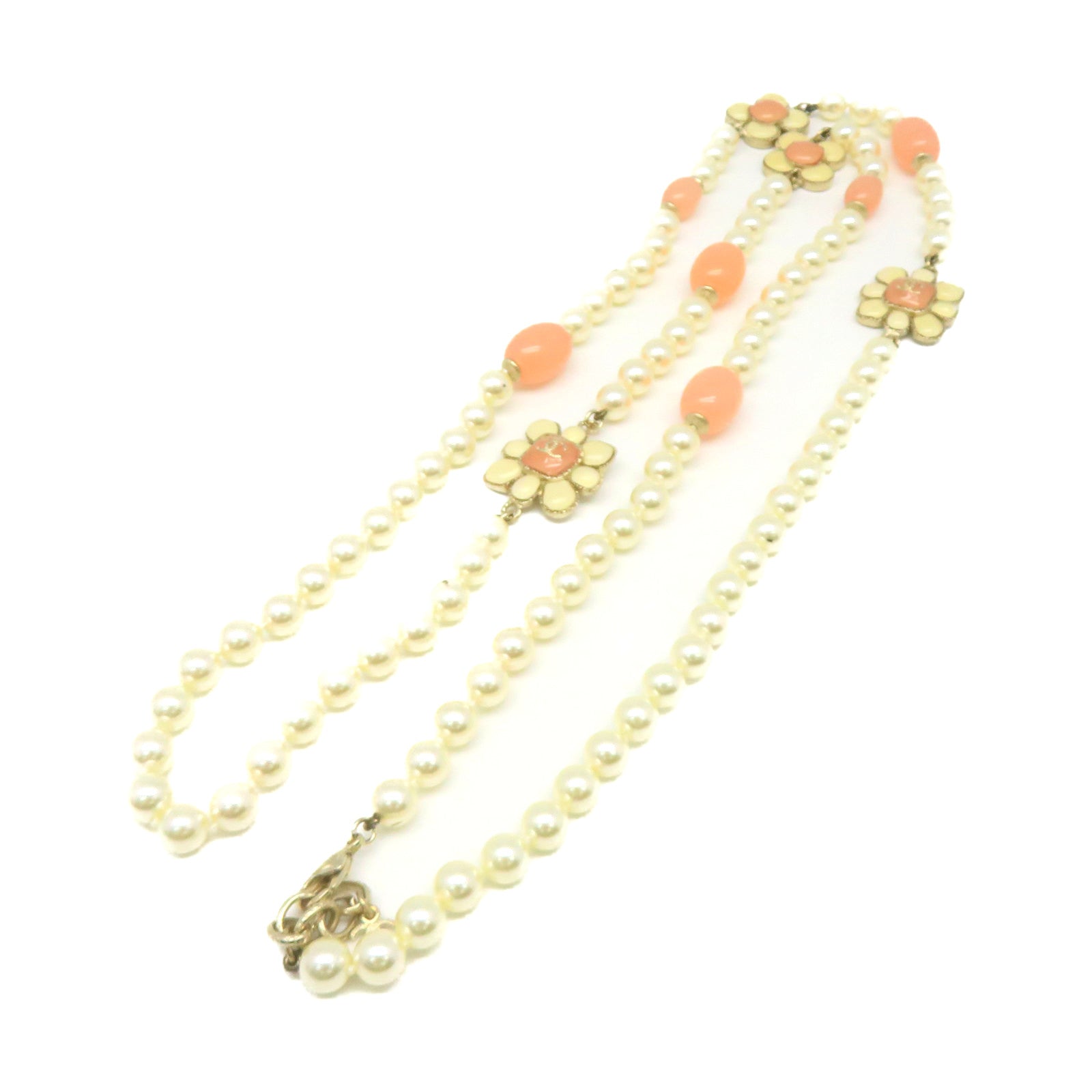 CHANEL 金屬/PCV/仿珍珠Necklace項鏈粉紅色/米白色