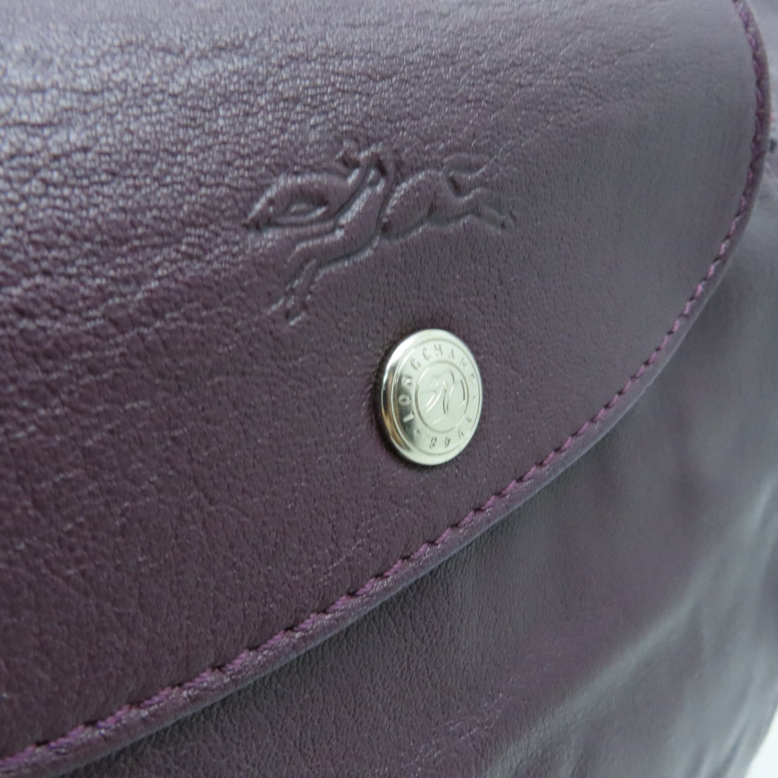 Longchamp Cowhide Leather 2 Way Shoulder Silver Buckle Handle Shoulder Bag Purple