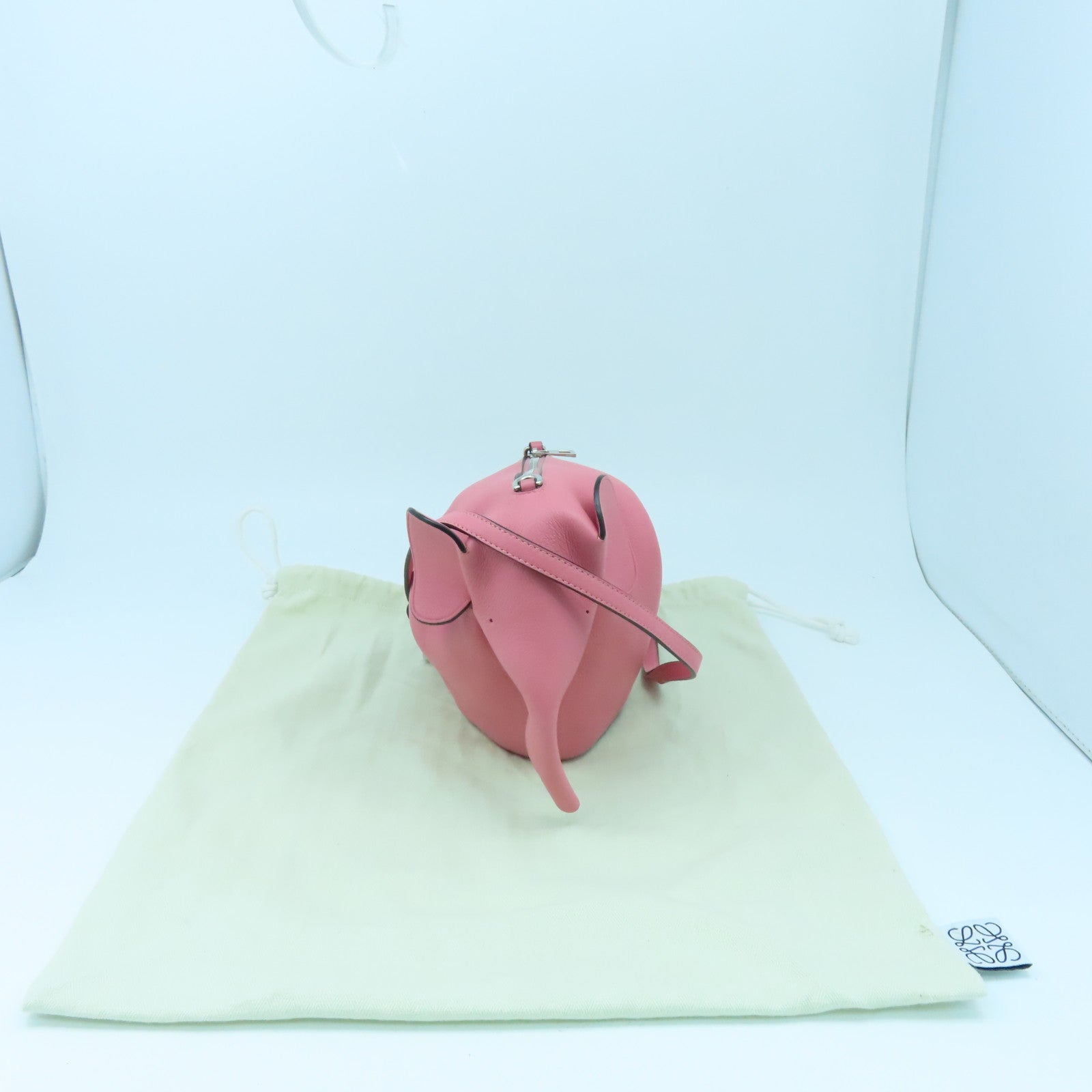 LOEWE 牛皮皮革Mini Elephant銀扣肩背袋粉紅色