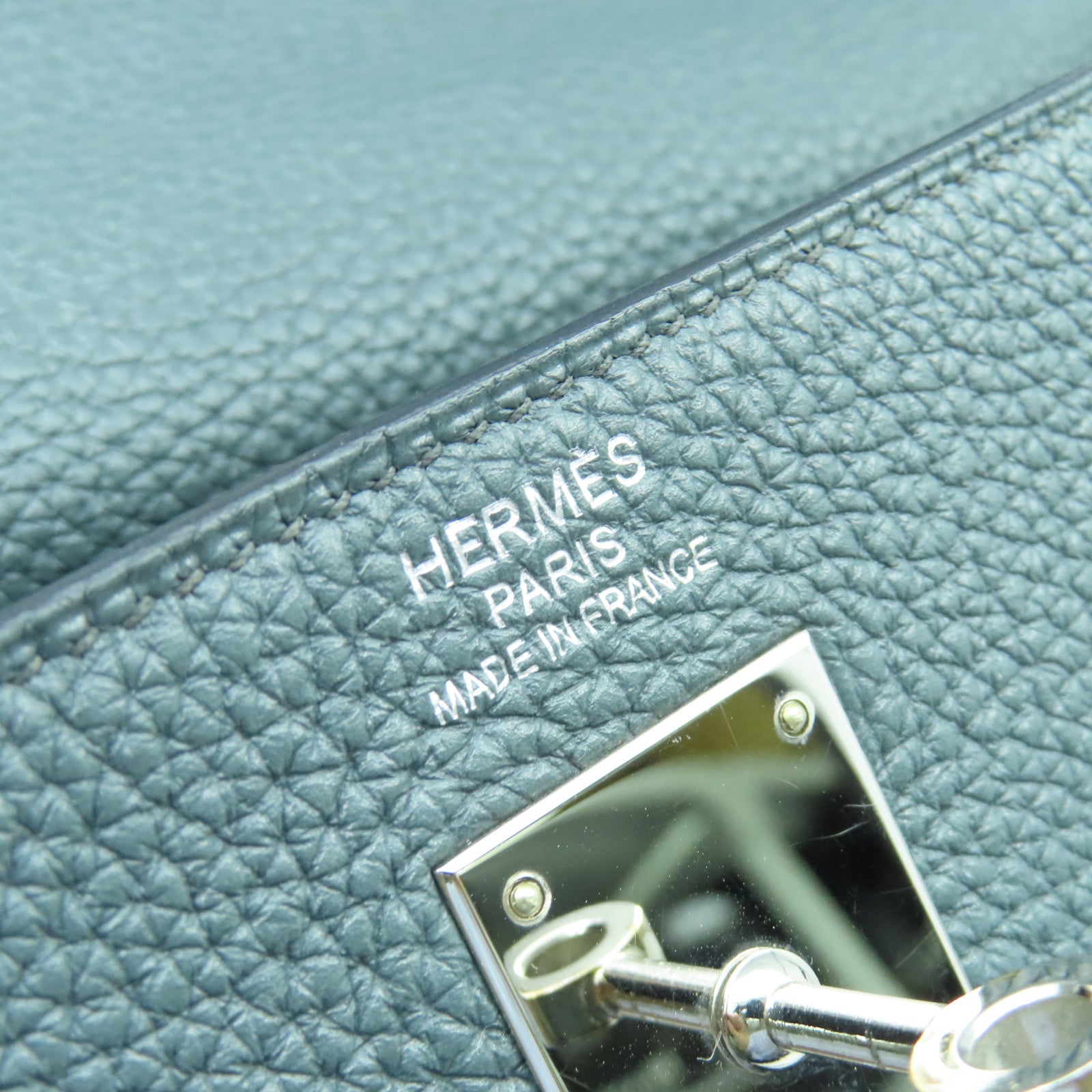 HERMES 【激減優惠】Clemence皮革Kelly 35銀扣手挽肩背兩用袋綠色