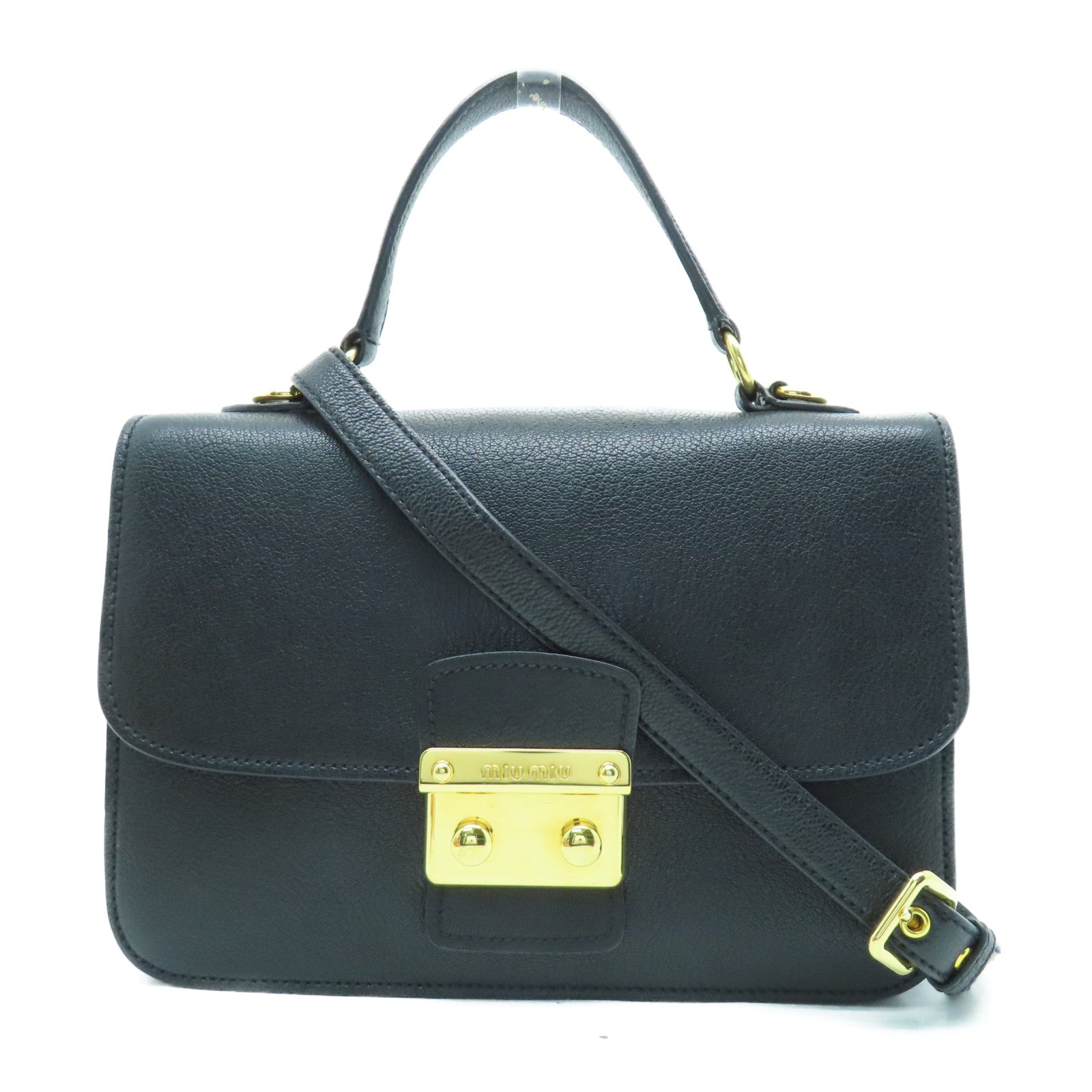 Miu Miu 牛皮皮革2 Way Bag金扣手挽肩背兩用袋黑色