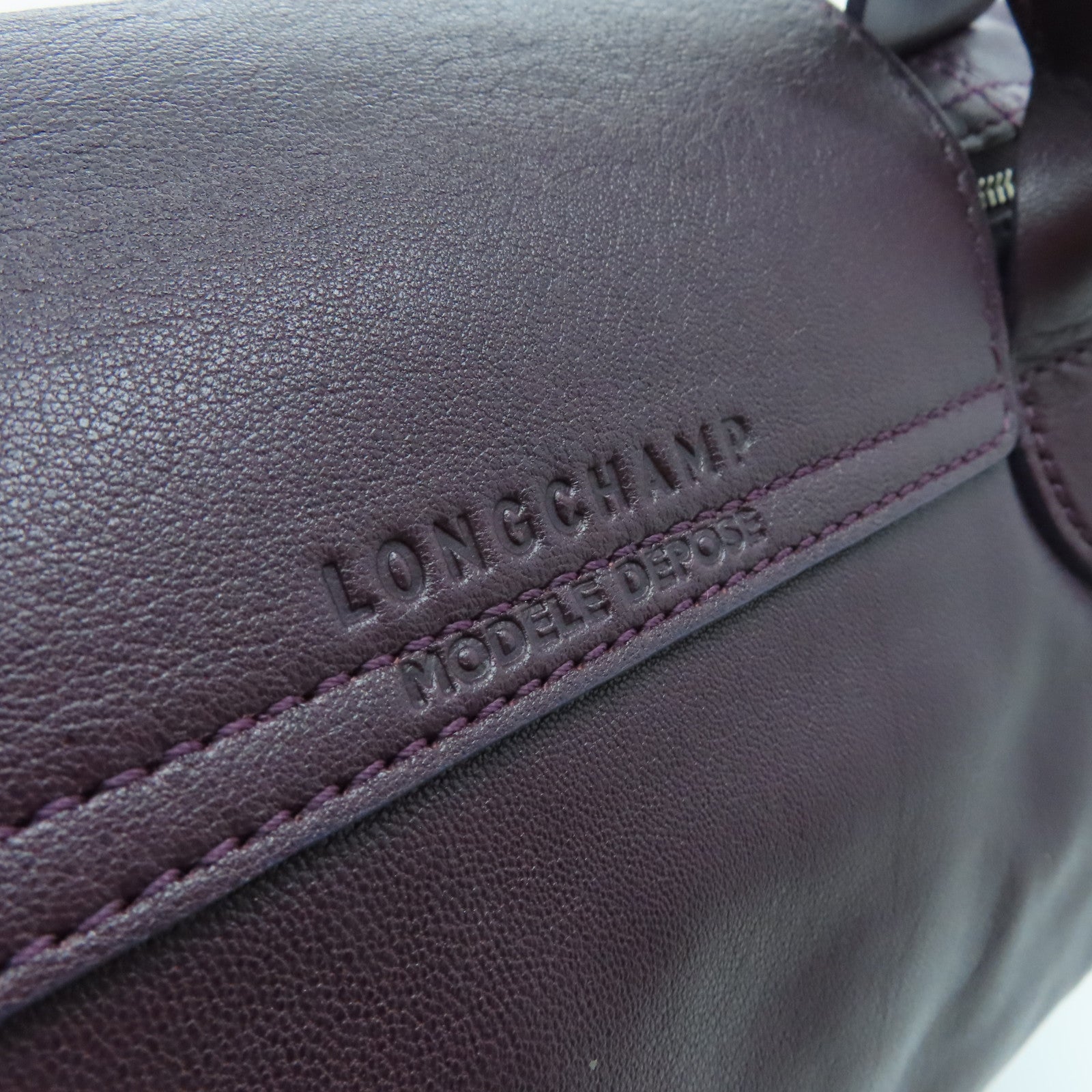 Longchamp Cowhide Leather 2 Way Shoulder Silver Buckle Handle Shoulder Bag Purple