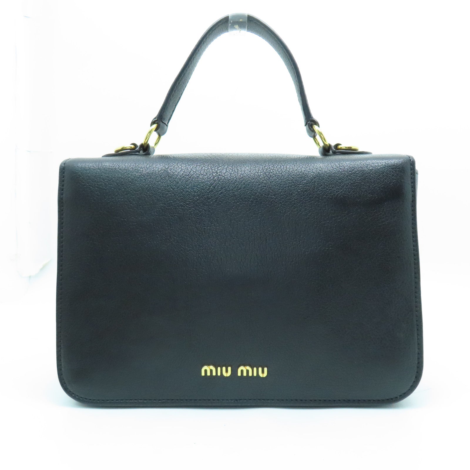 Miu Miu 牛皮皮革2 Way Bag金扣手挽肩背兩用袋黑色
