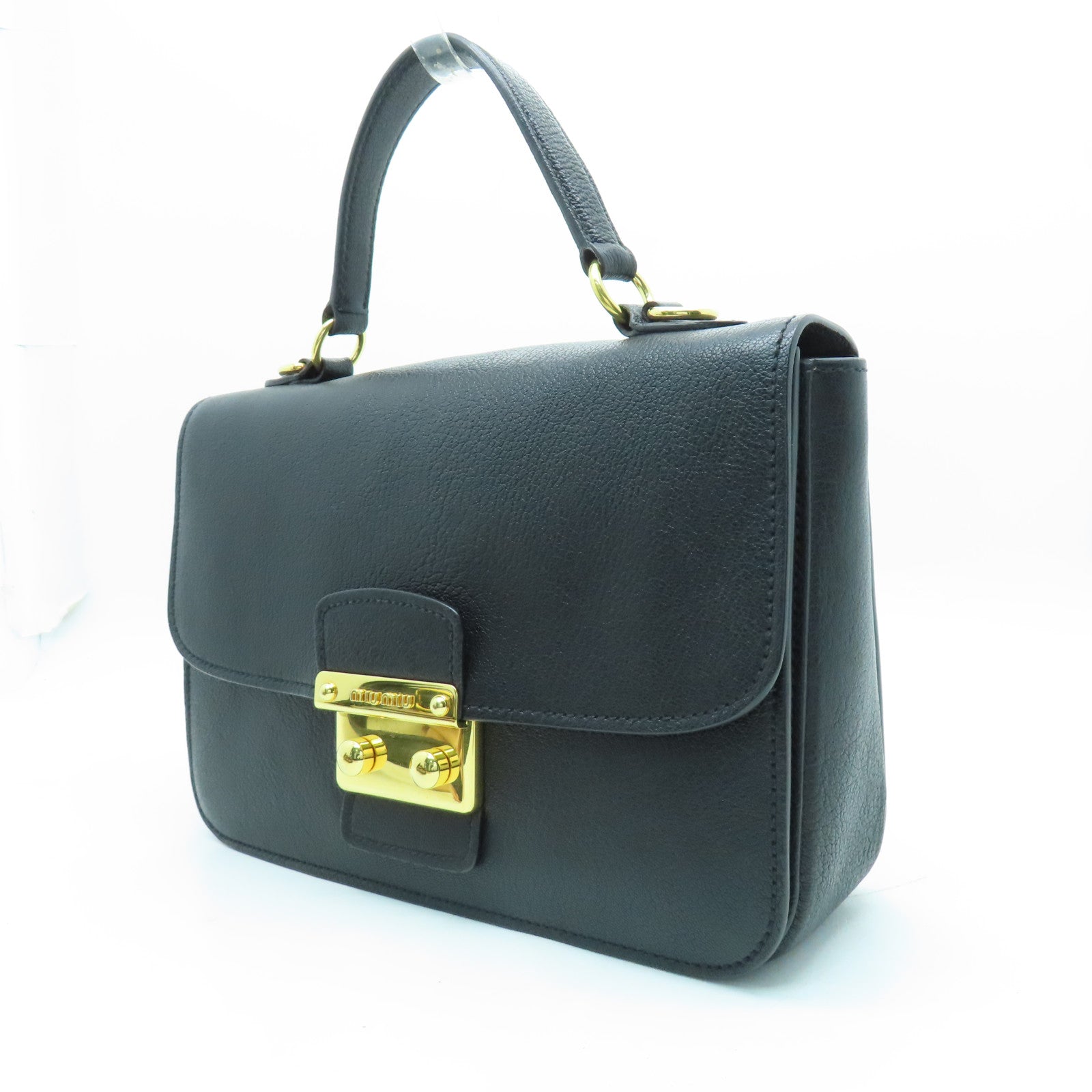 Miu Miu 牛皮皮革2 Way Bag金扣手挽肩背兩用袋黑色
