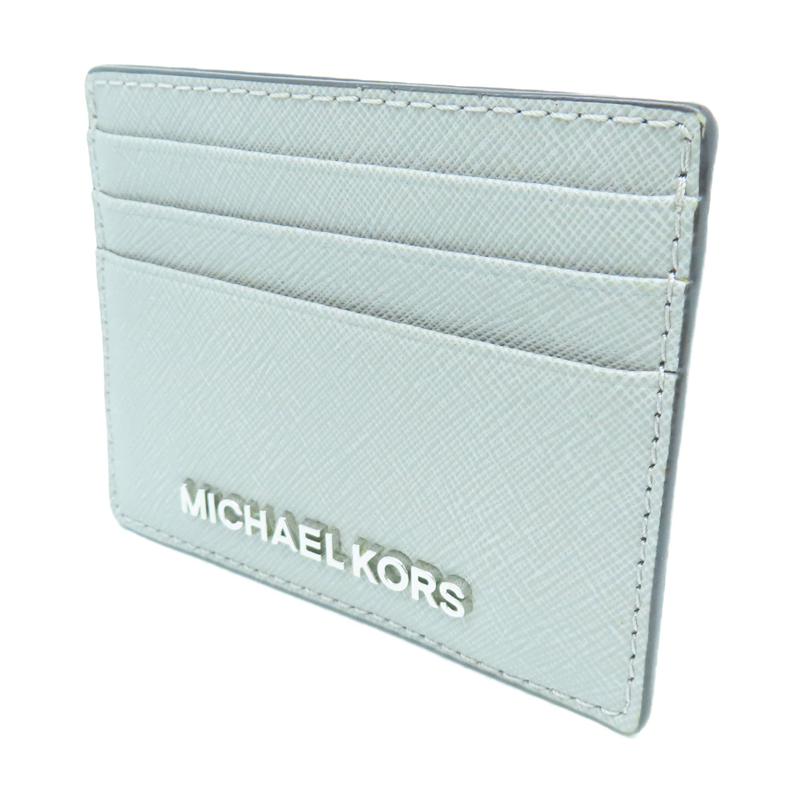 Michael Kors Calf Leather Card Case Silver Buckle Gray