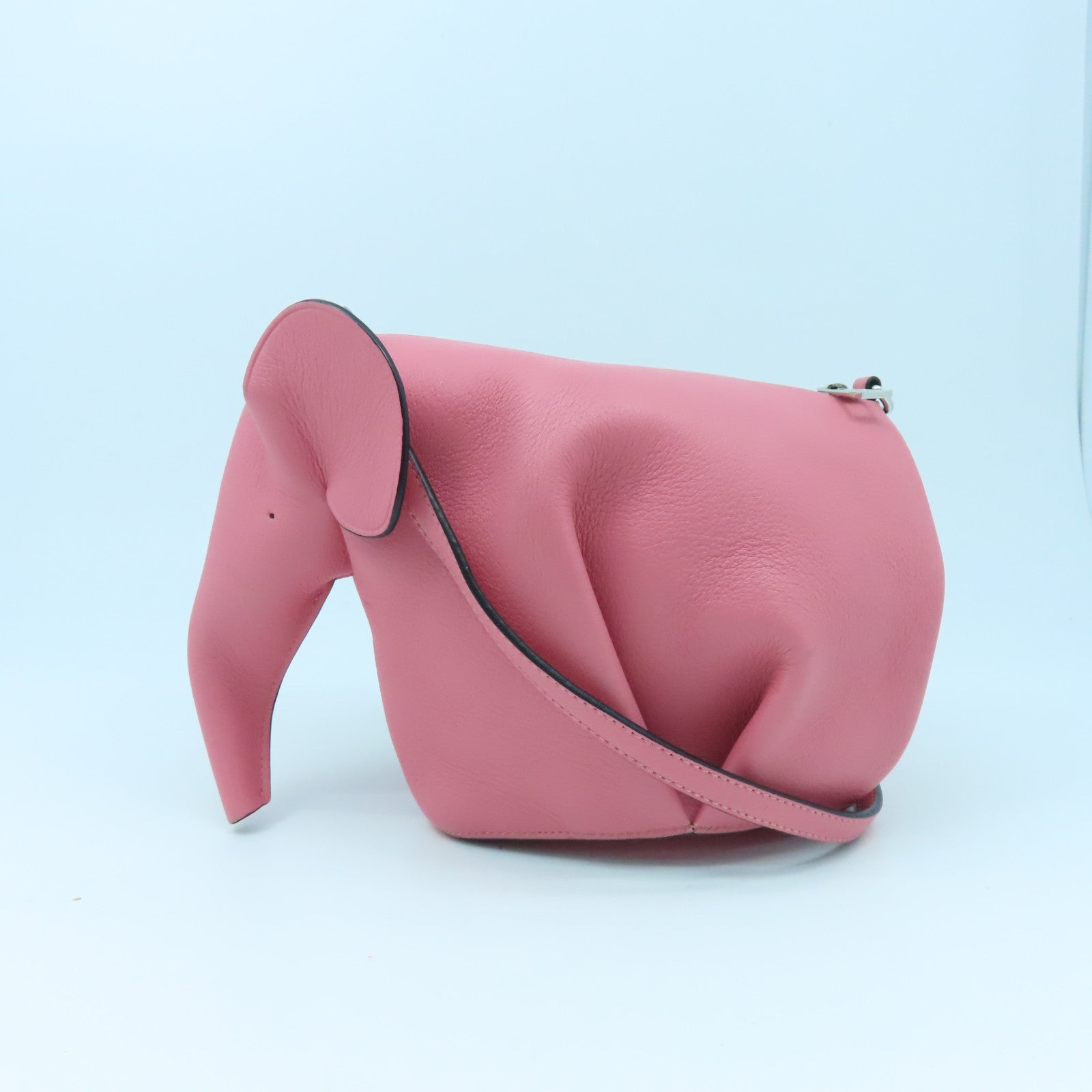 LOEWE 牛皮皮革Mini Elephant銀扣肩背袋粉紅色