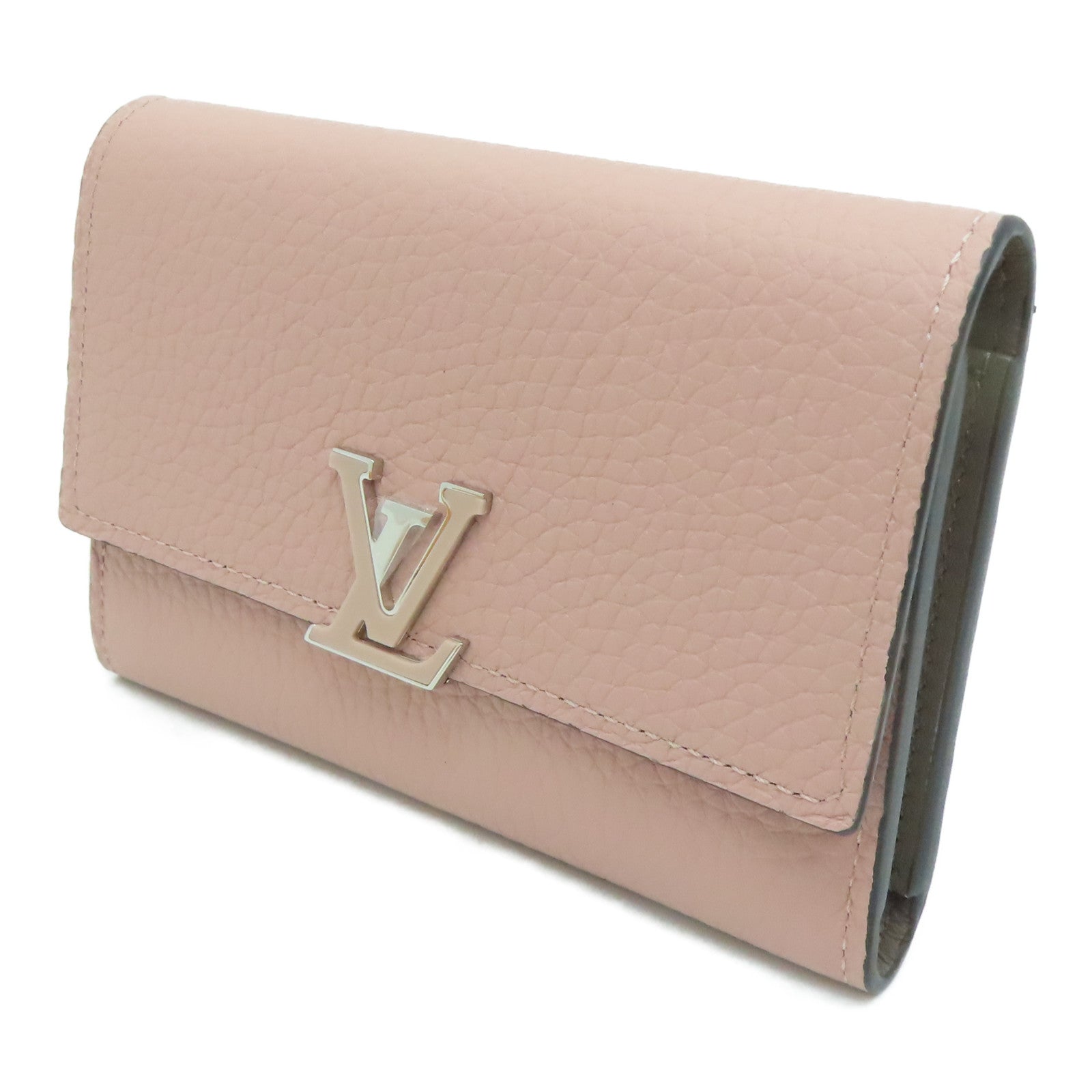 LOUIS VUITTON 【激減優惠】Taurillon皮革Capucines Compact Wallet錢包粉紅色/Magnolia