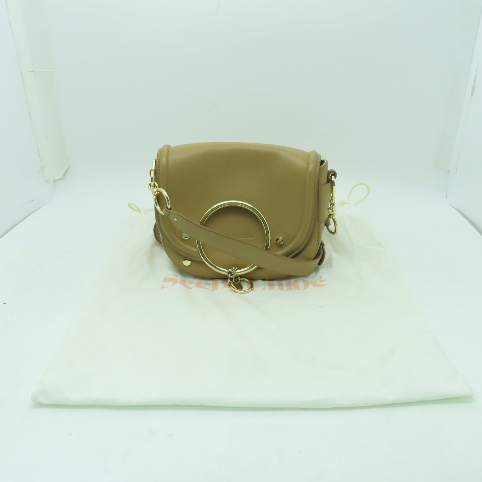 SEE BY CHLOE 牛皮皮革Shoulder Bag金扣肩背袋米色