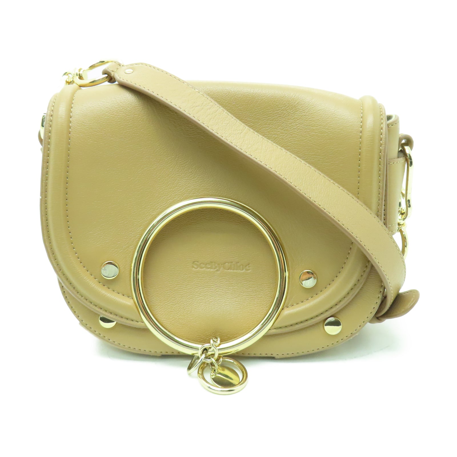 SEE BY CHLOE 牛皮皮革Shoulder Bag金扣肩背袋米色