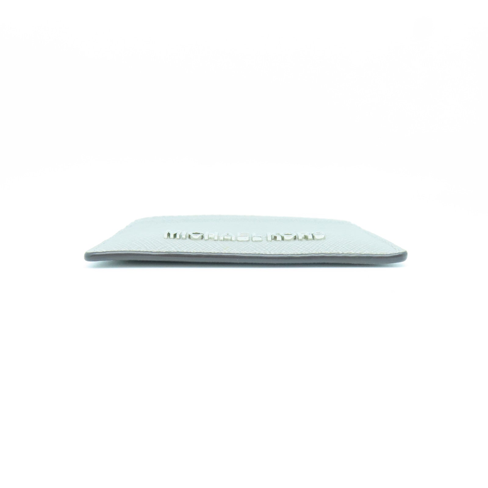 Michael Kors Calf Leather Card Case Silver Buckle Gray