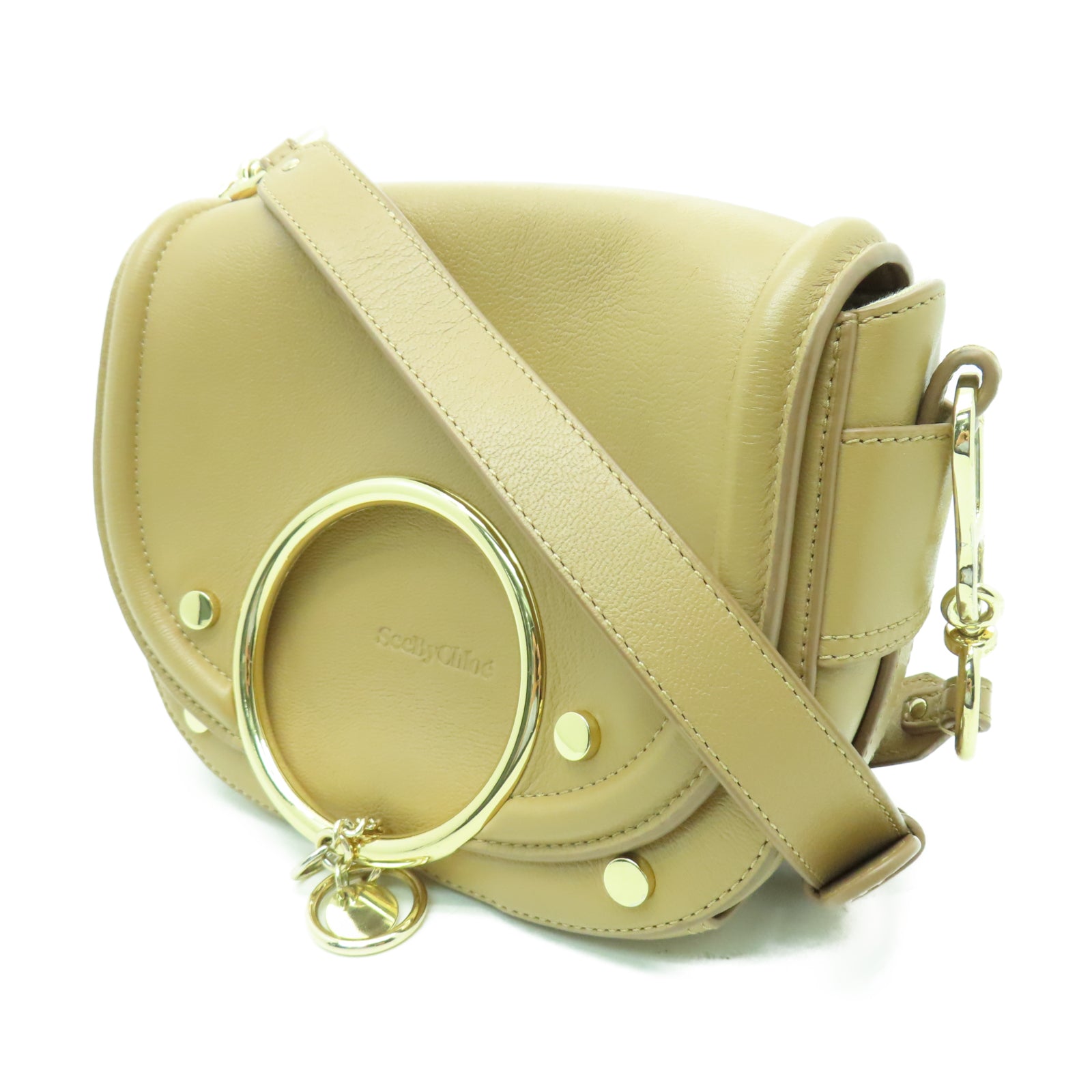 SEE BY CHLOE 牛皮皮革Shoulder Bag金扣肩背袋米色