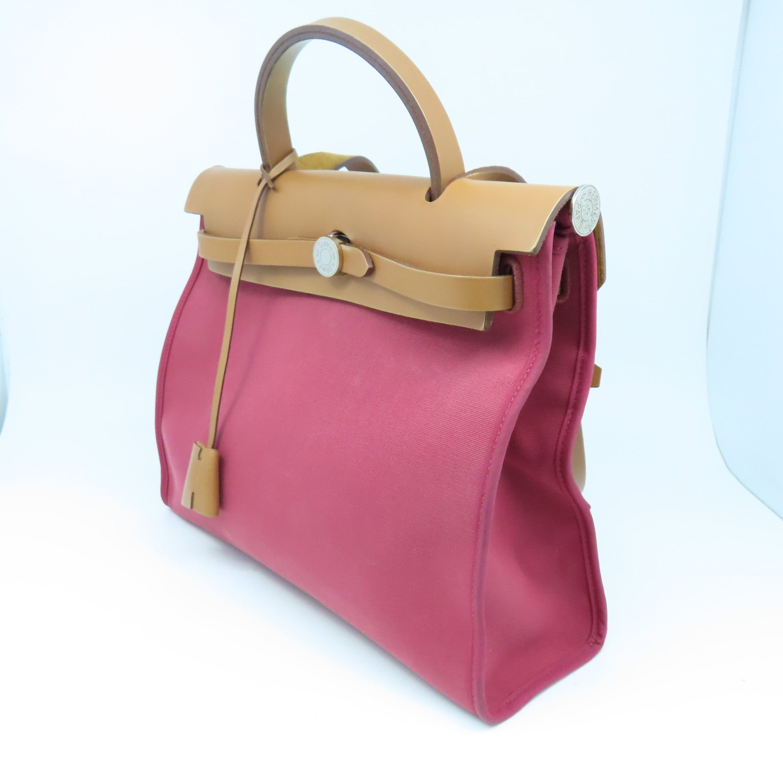 HERMES 帆布Herbag PM銀扣手挽肩背兩用袋紅色
