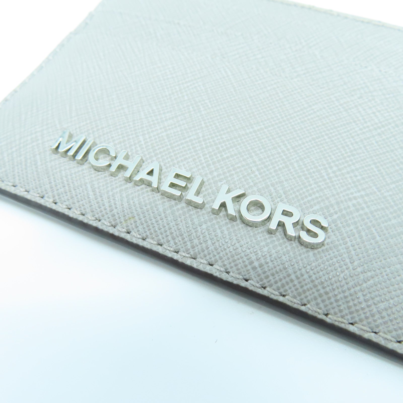 Michael Kors Calf Leather Card Case Silver Buckle Gray
