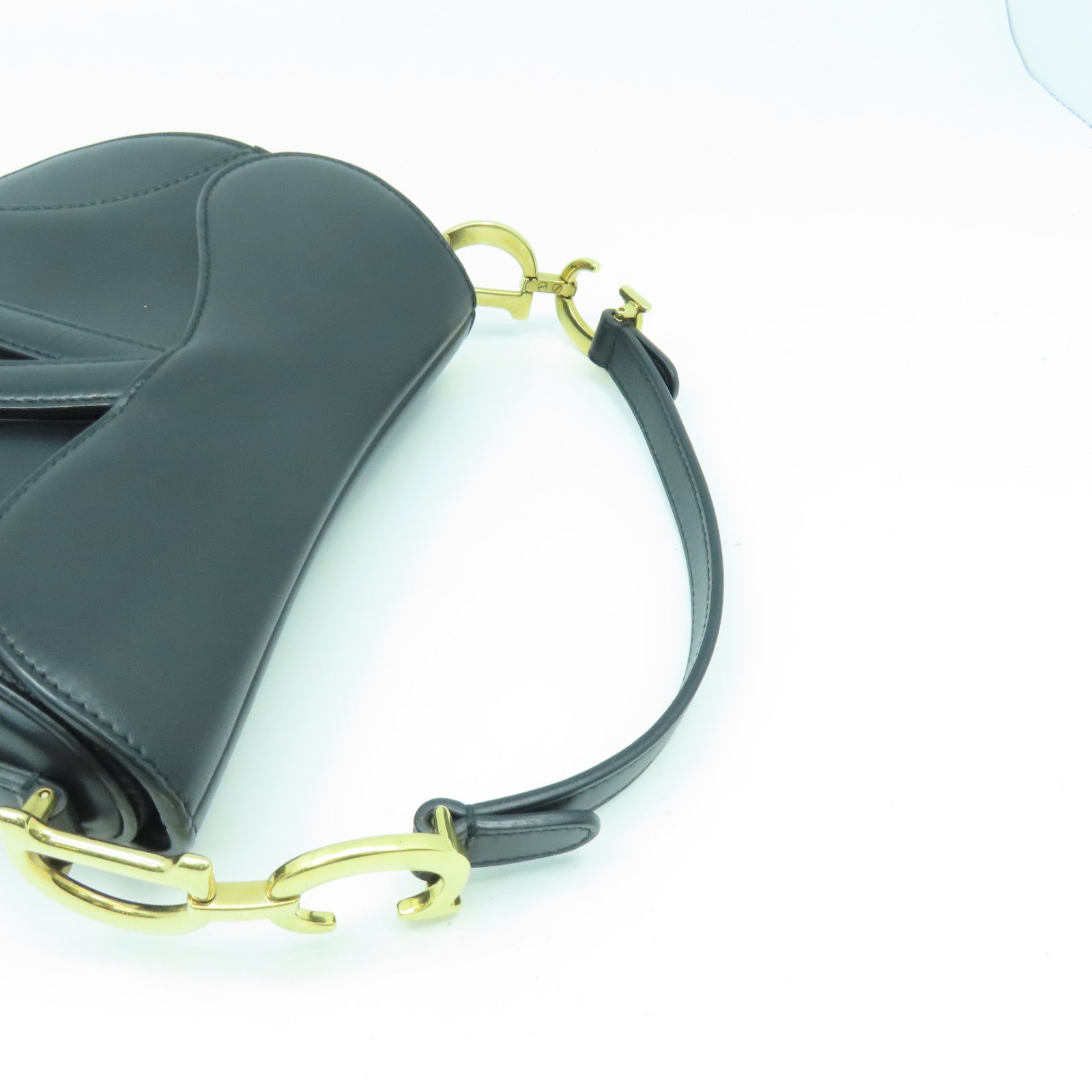 Dior 牛皮皮革Mini Saddle金扣手挽袋黒色