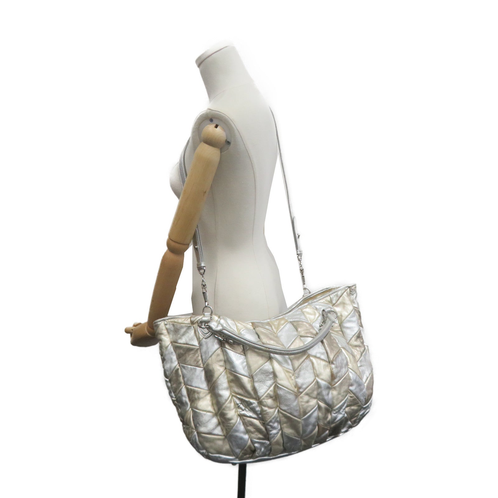 Miu Miu Cowhide Leather 2Way Shoulder Bag Handle Shoulder Bag Silver/Gold